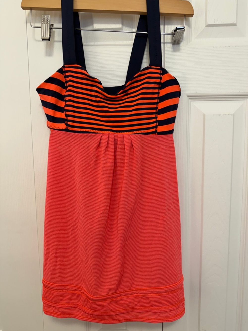 Lululemon Striped Coral and Navy tank, inbuilt bra